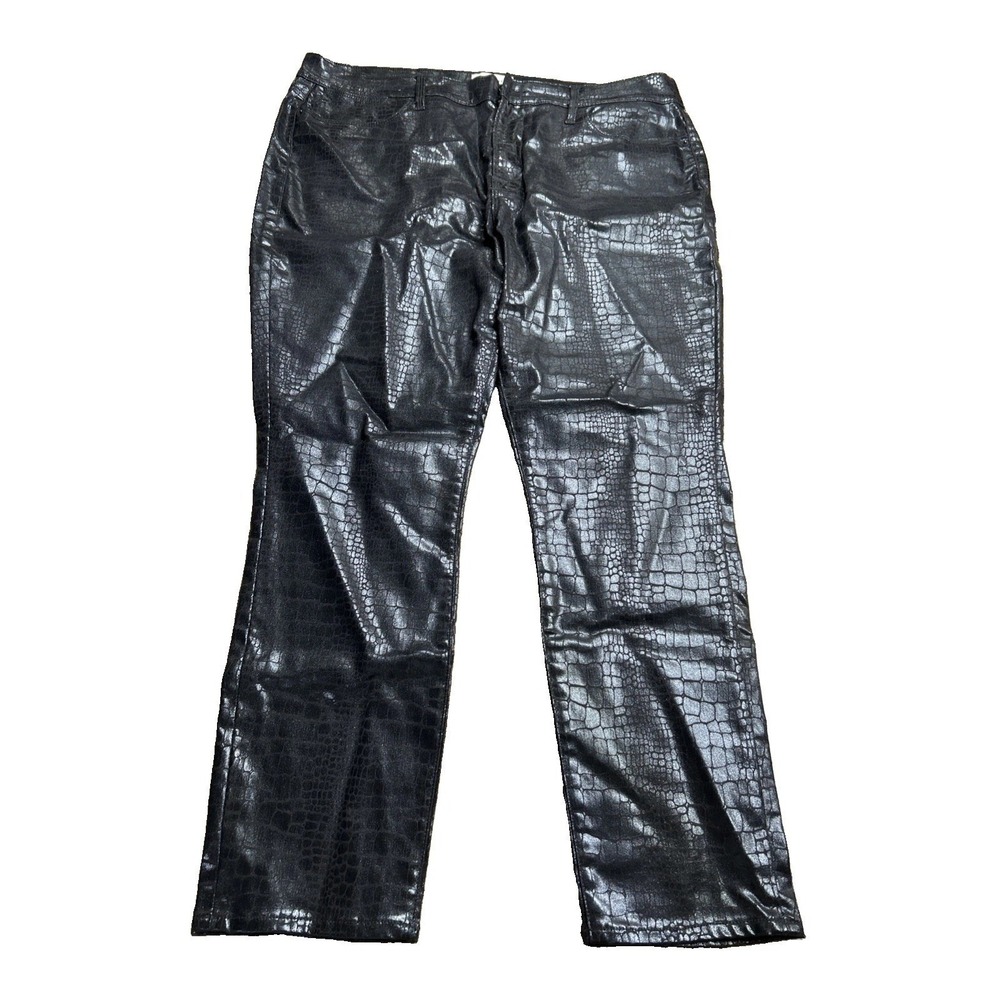 FRAME Women's Le‎ High Skinny Jeans Size 36x27 Black Noir Croc Embossed